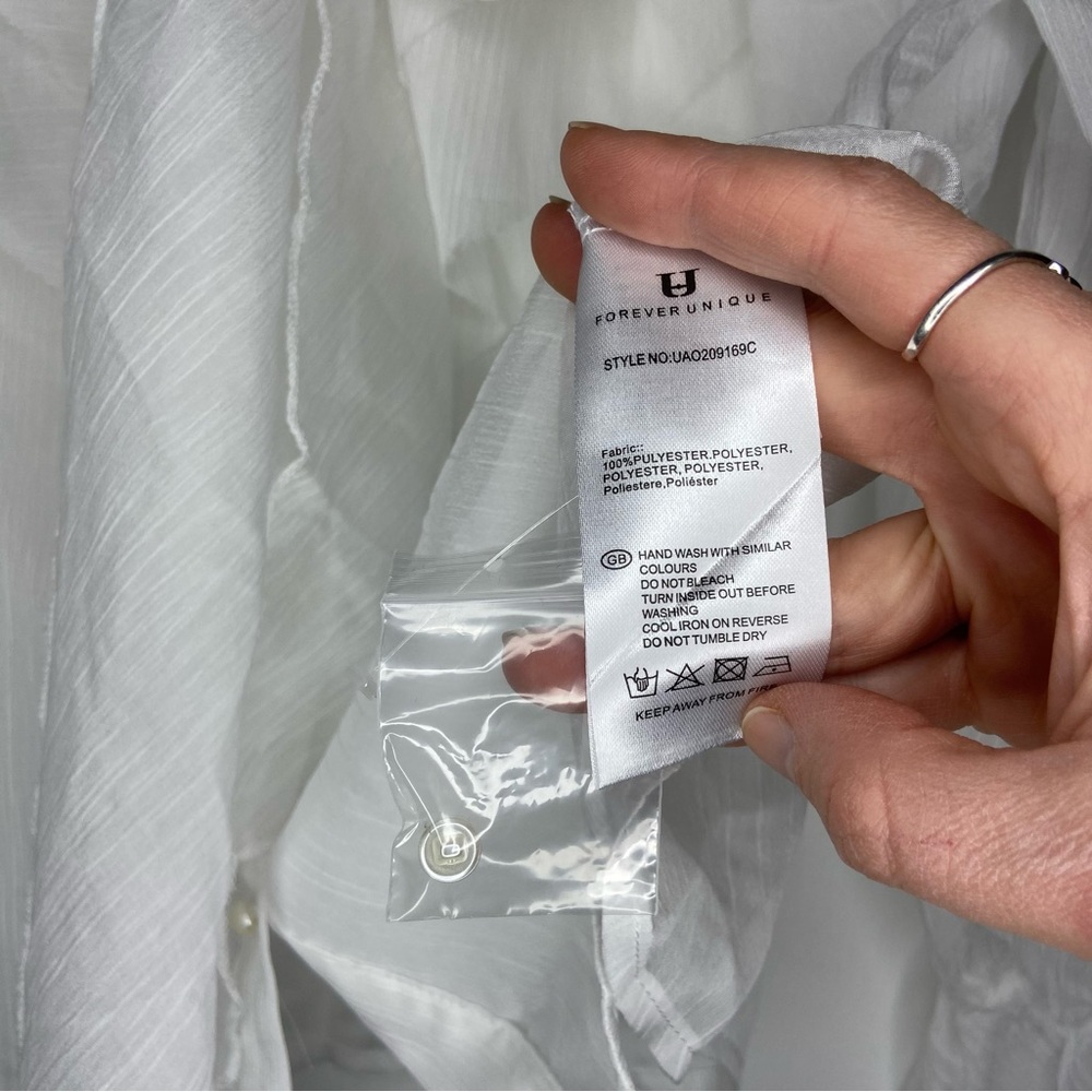 Forever Unique Organza Ruffle Trim Button Down Tie Blouse In White Size 14 - Picture 14 of 15